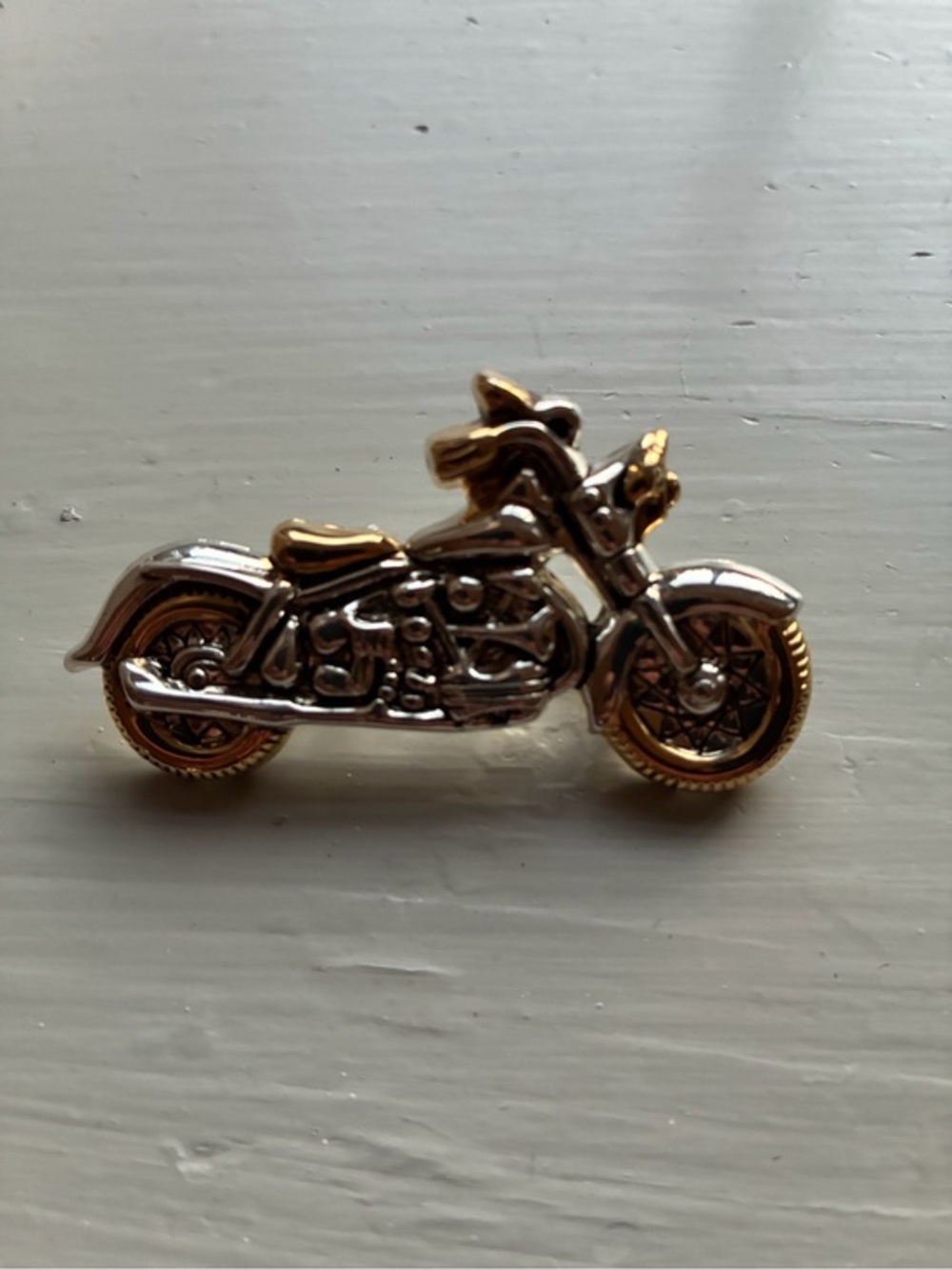 Motorcycle Brooch / Necklace Slide Unmarked Gold & Silver Tone